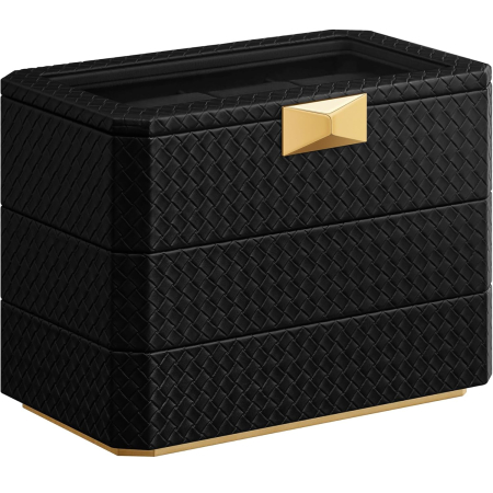 Organizare - SONGMICS Cutie bijuterii si ceasuri Ronne, 3 niveluri, capac sticla, 27x20x16 cm, negru texturat
