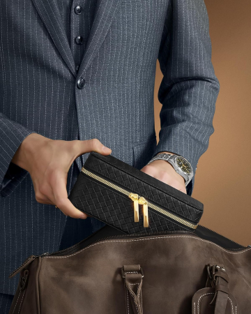 SONGMICS Cutie ceasuri Ronne, pentru 3 ceasuri, imitatie piele PU, 20x10x9 cm, negru [3]