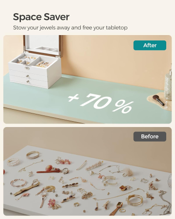 Cutie de bijuterii cu 3 nivele, 2 sertare, capac cu oglinda, 17x25x15cm, alb si maro [8]