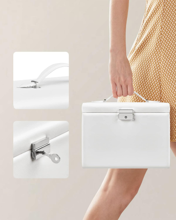 SONGMICS Cutie de bijuterii cu 4 nivele, 3 sertare, oglinda si incuietoare, 18x23x17cm, alb [6]