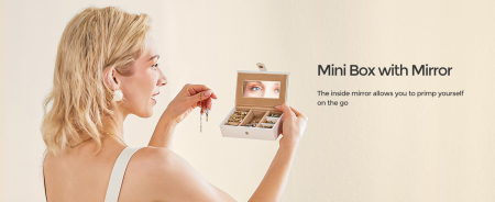 SONGMICS Cutie de bijuterii pe 3 nivele, 2 sertare, maner, inchidere cu cheie, 18x26x17cm, alb [5]