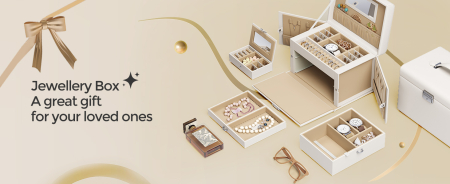 SONGMICS Cutie de bijuterii pe 3 nivele, 2 sertare, maner, inchidere cu cheie, 18x26x17cm, alb [7]