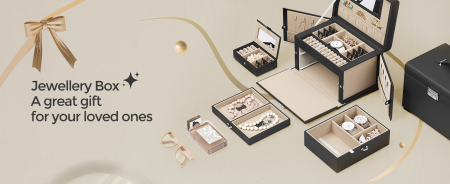 SONGMICS Cutie de bijuterii pe 3 nivele, cu 2 sertare, oglinda, maner, inchidere cu cheie, 18x26x17cm, negru [6]