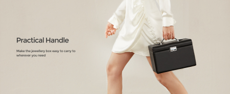 SONGMICS Cutie de bijuterii pe 3 nivele, cu 2 sertare, oglinda, maner, inchidere cu cheie, 18x26x17cm, negru [4]