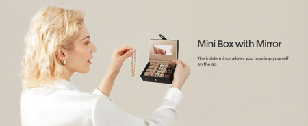 SONGMICS Cutie de bijuterii pe 3 nivele, cu 2 sertare, oglinda, maner, inchidere cu cheie, 18x26x17cm, negru [2]