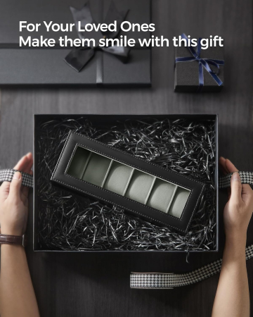 Cutie depozitare si organizare ceasuri, cu 6 locuri, MDF si PU, 11x30x8cm, negru [6]