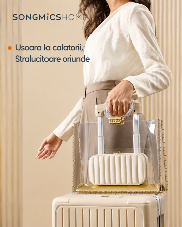 Cutie pentru bijuterii de calatorie, cu oglinda si compartimente organizate, 20x10x6 cm, alb [4]