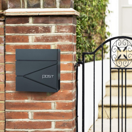 SONGMICS Cutie postala de exterior, pentru gard sau perete, din otel, cu incuietoare, 37x11x37cm, gri antracit [4]