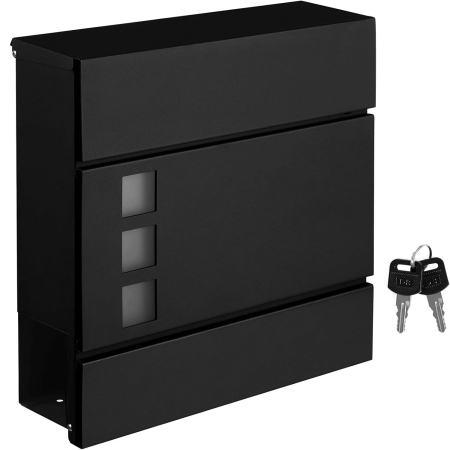 Dormitor & birou - Cutie postala de exterior, pentru gard sau perete, din otel zincat, cu incuietoare, 37x11x37cm, negru