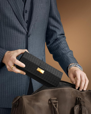 SONGMICS Cutie voiaj ceasuri Ronne, 3 compartimente + spatiu ascuns, 21x10x9 cm, negru [6]