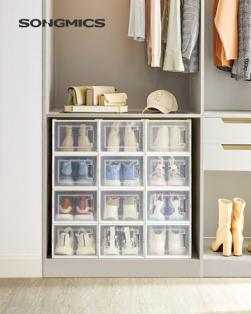 Cutii de pantofi, set de 12 organizatoare stivuibile, structura rezistenta ABS, 35x25x19cm, transparent [1]