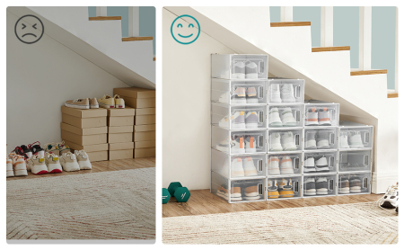 Cutii de pantofi, set de 18 organizatoare stivuibile, structura rezistenta ABS, 34x23x14cm, transparent [1]