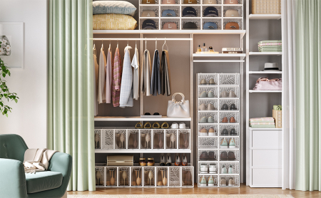 Cutii de pantofi, set de 18 organizatoare stivuibile, structura rezistenta ABS, 34x23x14cm, transparent [2]