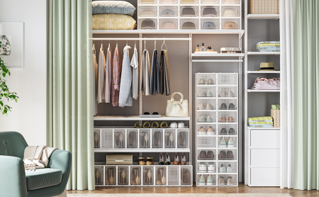 Cutii de pantofi, set de 18 organizatoare stivuibile, structura rezistenta ABS, 34x23x14cm, transparent [2]