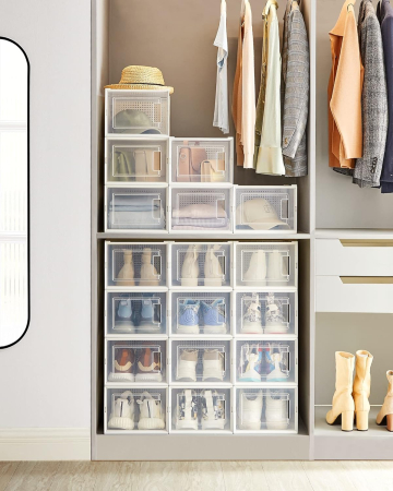 Cutii de pantofi, set de 18 organizatoare stivuibile, structura rezistenta ABS, 35x25x19cm, transparent [1]