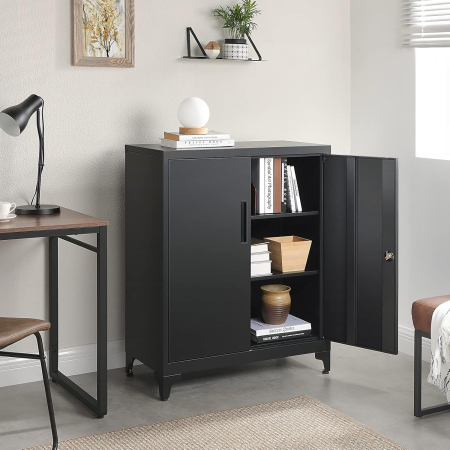 SONGMICS Dulap birou metalic cu 2 usi si sistem de inchidere, multifunctional cu rafturi reglabile, 40x80x90 cm, negru [7]