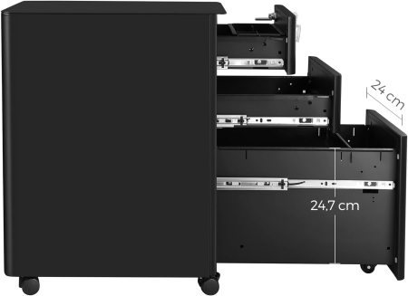 SONGMICS Dulap birou rollbox, cu 3 sertare si roti, corp metalic preasamblat cu incuietoare, pentru documente A4, 46x30x59 cm, negru [7]