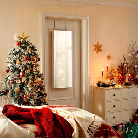 Dulap de bijuterii cu oglinda, montare pe perete, lumini LED, 37x10x120cm, alb [2]