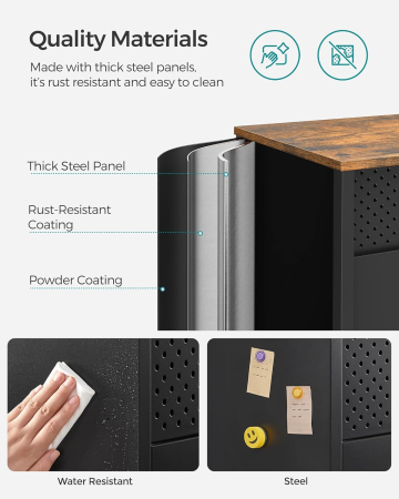 SONGMICS Dulap de depozitare 80x40x76 cm, negru si maro rustic, stil industrial, otel si PAL, cu 2 usi, 1 sertar si panou perforat [6]