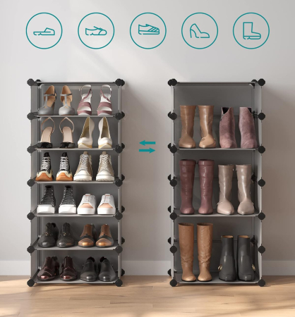 SONGMICS Dulap de depozitare pantofi modular, configurabil cu 10 compartimente, 43x31x173 cm, gri [2]