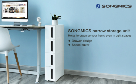 SONGMICS Dulap de depozitare pe roti, pentru bucatarie sau baie, din plastic, cu 4 nivele, 45x17x84cm, alb [9]