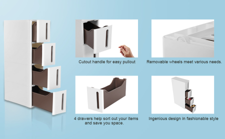 SONGMICS Dulap de depozitare pe roti, pentru bucatarie sau baie, din plastic, cu 4 nivele, 45x17x84cm, alb [10]