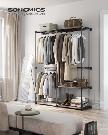 Dulap de haine portabil, cu 3 bare de agatat si rafturi, 138x43x182 cm, maro taupe [6]