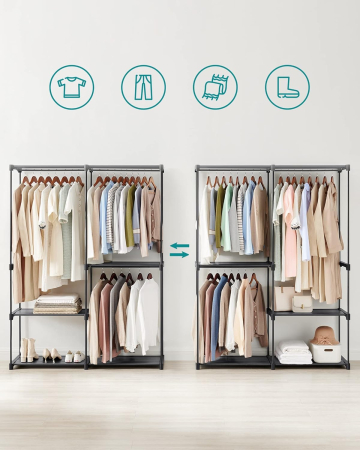 SONGMICS Dulap de haine portabil, cu 3 bare de agatat si rafturi, 138x43x182 cm, negru [2]