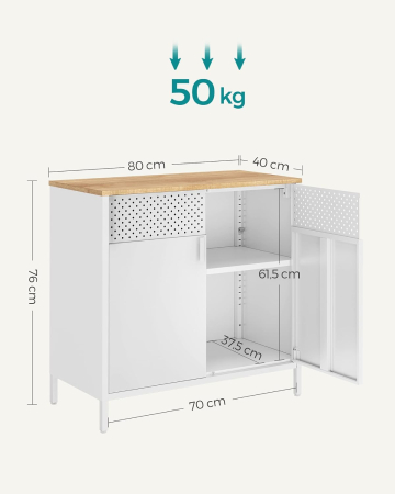 Dulap depozitare metalic cu 2 usi, raft reglabil, cadru otel, stil industrial, 80x40x76 cm, alb si bej [3]