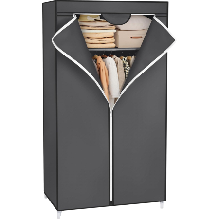 Dormitor & birou - Dulap garderoba textil cu bara pentru haine si rafturi, organizator pentru dormitor sau dressing, 75x45x160 cm, gri