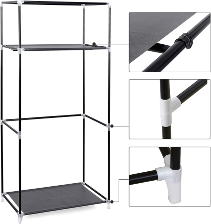 Dulap garderoba textil cu bara pentru haine si rafturi, organizator pentru dormitor sau dressing, 75x45x160 cm, gri [1]