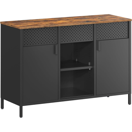 Comode - Dulap metalic cu 2 usi si polite reglabile, otel si PAL, stil industrial, 40x110x76 cm, maro rustic