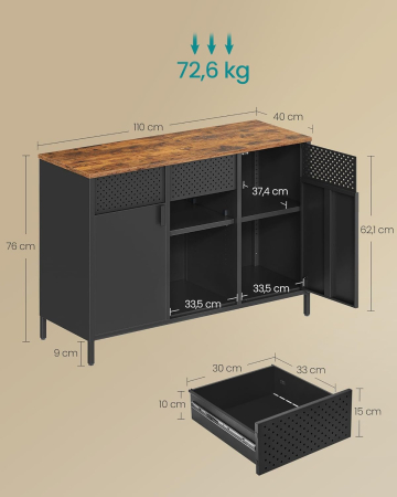 Dulap metalic cu 2 usi si polite reglabile, otel si PAL, stil industrial, 40x110x76 cm, maro rustic [2]