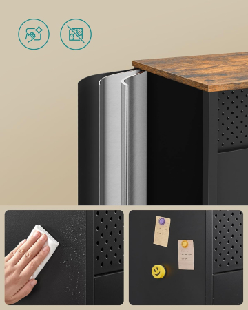 Dulap metalic cu 2 usi si polite reglabile, otel si PAL, stil industrial, 40x110x76 cm, maro rustic [5]