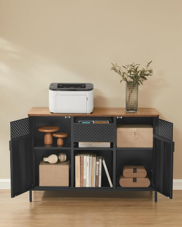 Dulap metalic cu 2 usi si polite reglabile, otel si PAL, stil industrial, 40x110x76 cm, maro rustic [4]