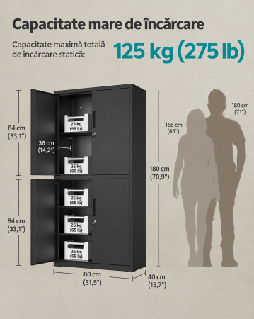 Dulap metalic de depozitare cu 4 usi si 2 compartimente separate, rafturi reglabile pentru organizarea uneltelor, 2 incuietori cu 4 chei incl [3]