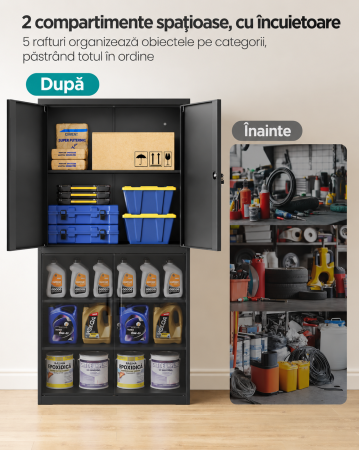 Dulap metalic de depozitare cu 4 usi si 2 compartimente separate, rafturi reglabile pentru organizarea uneltelor, 2 incuietori cu 4 chei incl [4]