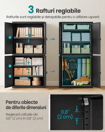 Dulap metalic de depozitare cu 4 usi si 2 compartimente separate, rafturi reglabile pentru organizarea uneltelor, 2 incuietori cu 4 chei incl [5]