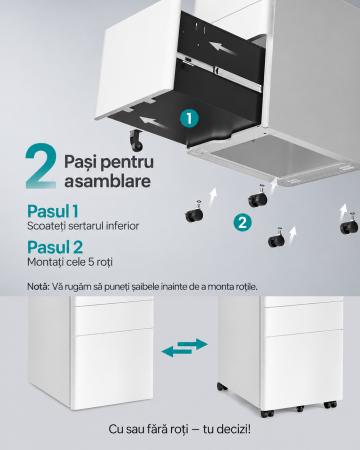 Dulap mobil de birou cu 3 sertare metalice pentru documente si dosare, incuietoare pentru blocarea sertarelor, roti cu frana pentru mobilitat [6]