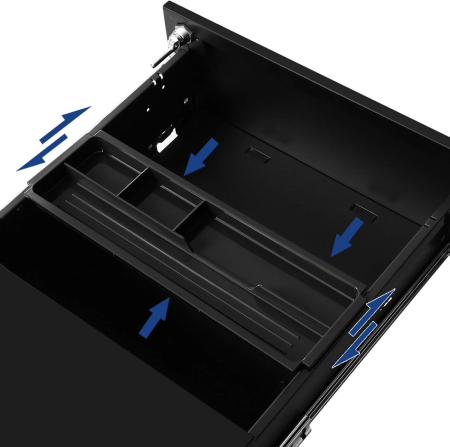 Dulap mobil rollbox pentru birouri, 3 sertare pentru documente, corp pre-asamblat, 45x39x54 cm, negru [2]