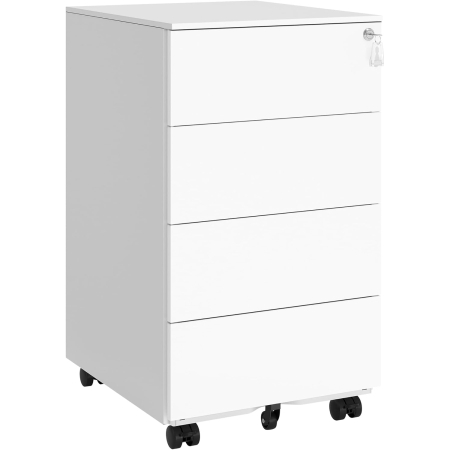 Dormitor & birou - Dulap mobil rollbox pentru dosare, din otel, 4 sertare, incuietoare, roti blocabile, 39x45x69 cm, alb