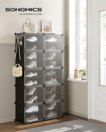 Dulap modular pantofi cu 10 compartimente, cu usi transparente, 83x32x156 cm, negru [6]