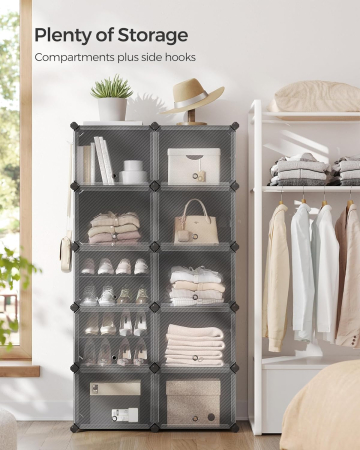 Dulap modular pantofi cu 10 compartimente, cu usi transparente, 83x32x156 cm, negru [9]