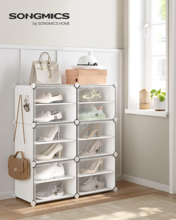 Dulap pantofi modular 6 compartimente, cu usi si cadru metalic, organizator incaltaminte, 32x124x94 cm, alb [7]