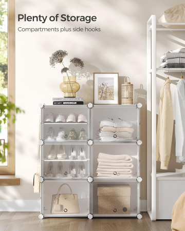 Dulap pantofi modular 6 compartimente, cu usi si cadru metalic, organizator incaltaminte, 32x124x94 cm, alb [6]