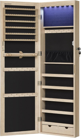 Dulap pentru bijuterii cu oglinda, montare pe perete sau usa, material MDF, inchidere cu cheie, 120x37x10 cm, stejar [2]
