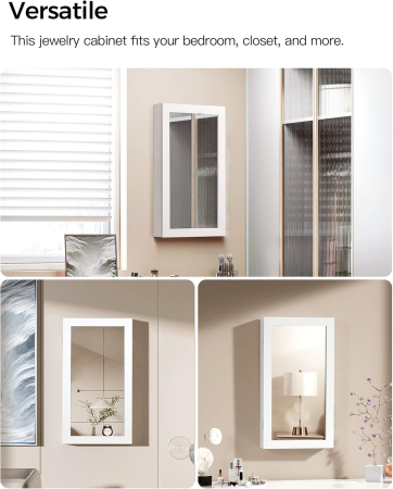 Dulap pentru bijuterii cu oglinda si incuietoare, montare pe perete, MDF si sticla, 55x10x67 cm, alb [4]