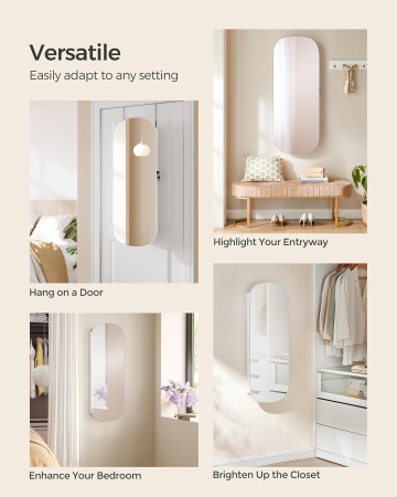 Dulap pentru bijuterii cu oglinda si LED, montare pe perete sau usa, inchidere cu cheie, 42x10x108 cm, alb [5]