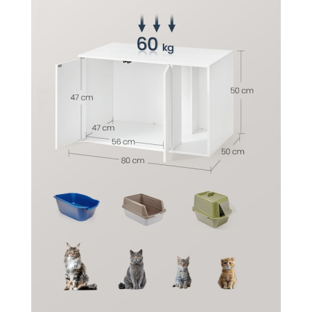 Dulap litiera pisici montaj rapid fara scule pal minimalist, 80x50x50 cm, spatiu generos, alb [6]