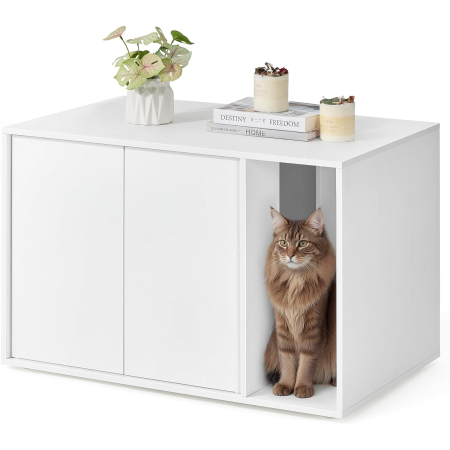 Dulap litiera pisici montaj rapid fara scule pal minimalist, 80x50x50 cm, spatiu generos, alb [5]